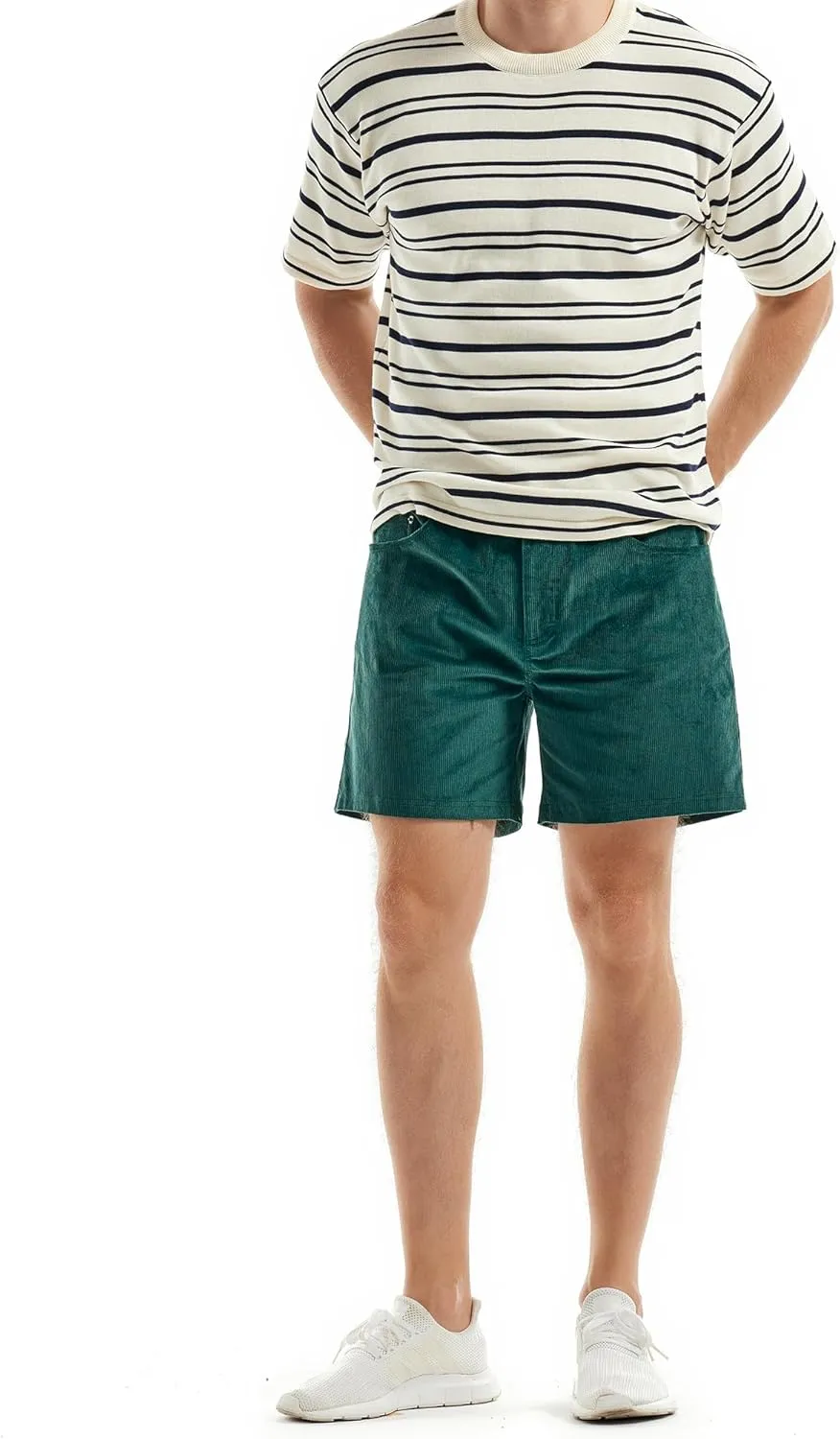AIMPACT Mens Corduroy Shorts 5/6 Inseam Casual Elastic Waist Drawstring Summer Beach Shorts for Men with Pockets