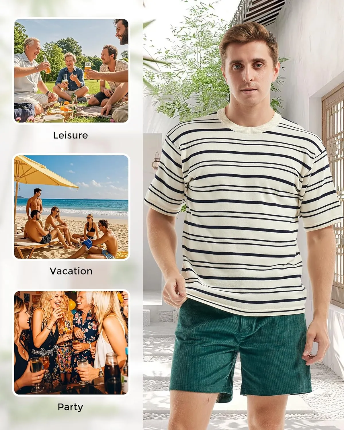 AIMPACT Mens Corduroy Shorts 5/6 Inseam Casual Elastic Waist Drawstring Summer Beach Shorts for Men with Pockets