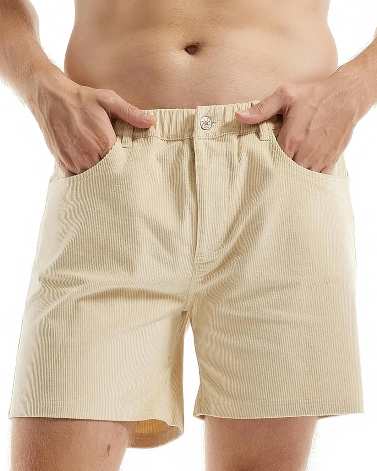 AIMPACT Mens Corduroy Shorts 5/6 Inseam Casual Elastic Waist Drawstring Summer Beach Shorts for Men with Pockets