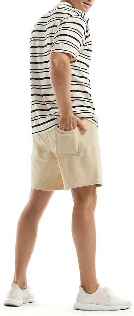 AIMPACT Mens Corduroy Shorts 5/6 Inseam Casual Elastic Waist Drawstring Summer Beach Shorts for Men with Pockets