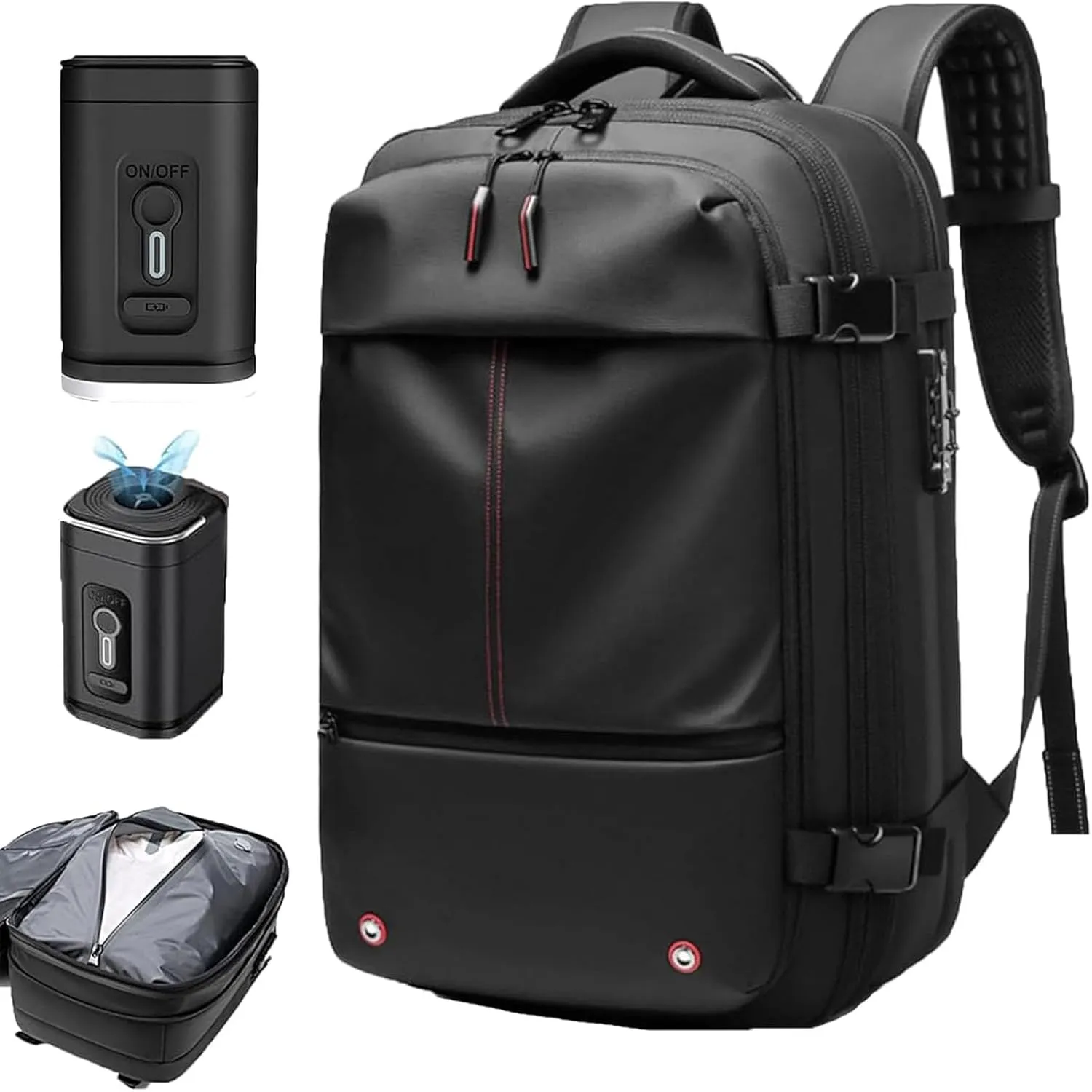 Airmak Vacuum Backpack, Maklot Seal Compression Travel Bag With Pump, Multifunctional Expandable Waterproof Carry on Laggage (Black With Pump)