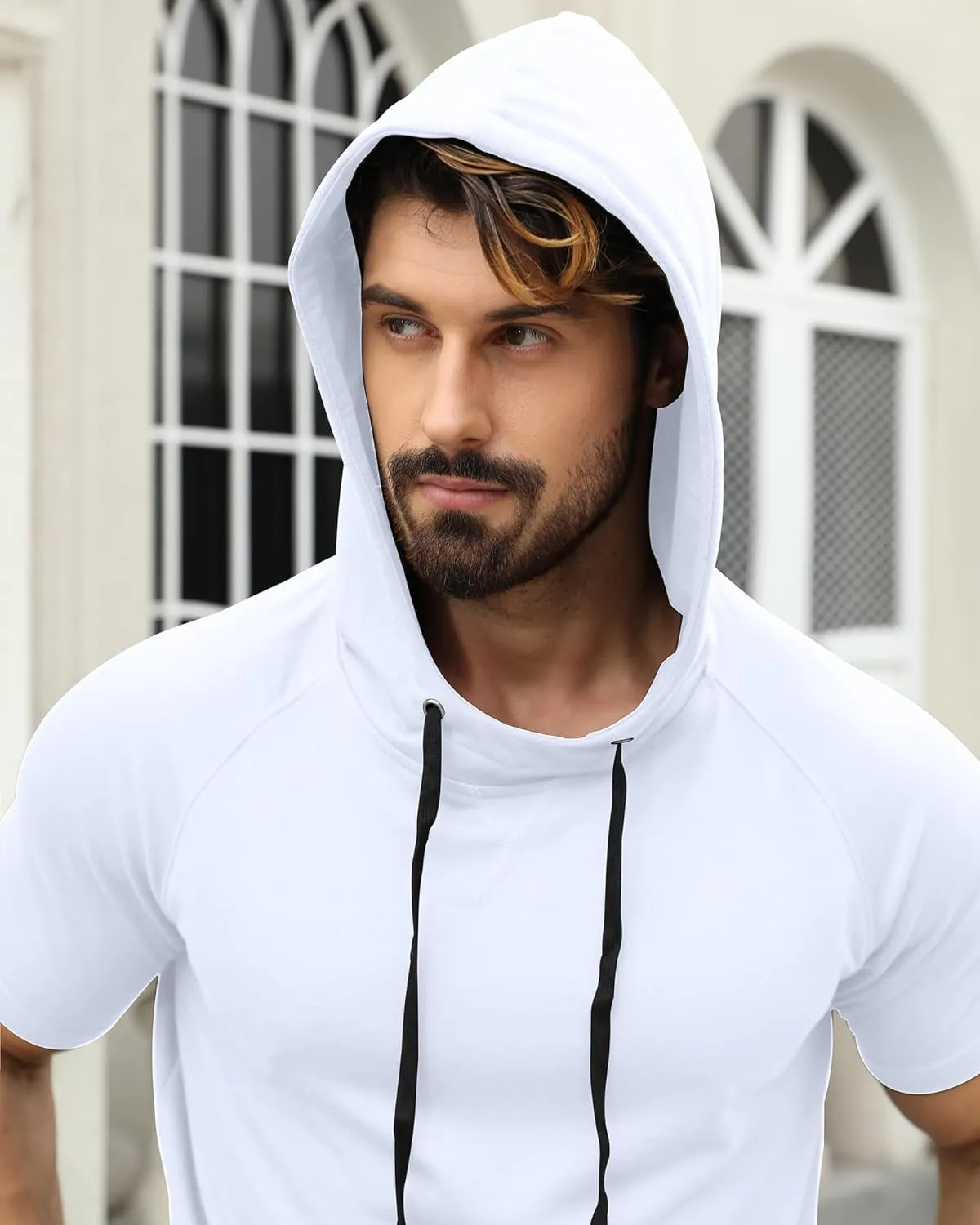 Aiyino Men's Short Sleeve Hoodie Workout Gym Sweatshirt Muscle Fit Fashion Athletic Hoodies Pullover Hooded T-Shirts