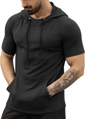 Aiyino Men's Short Sleeve Hoodie Workout Gym Sweatshirt Muscle Fit Fashion Athletic Hoodies Pullover Hooded T-Shirts