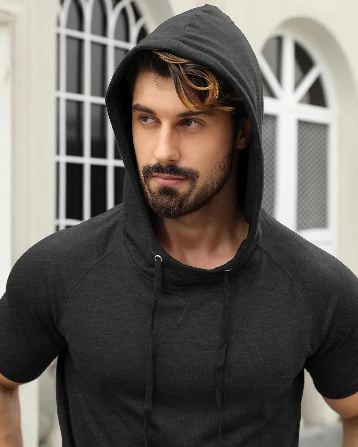 Aiyino Men's Short Sleeve Hoodie Workout Gym Sweatshirt Muscle Fit Fashion Athletic Hoodies Pullover Hooded T-Shirts
