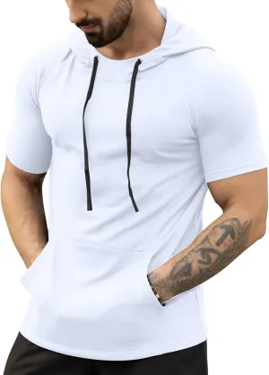 Aiyino Men's Short Sleeve Hoodie Workout Gym Sweatshirt Muscle Fit Fashion Athletic Hoodies Pullover Hooded T-Shirts