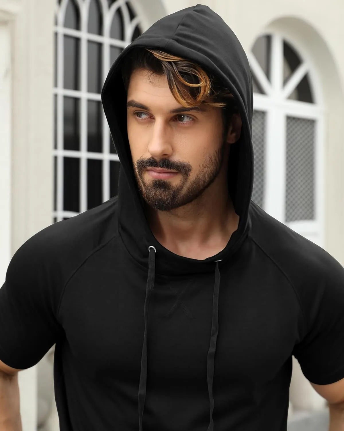 Aiyino Men's Short Sleeve Hoodie Workout Gym Sweatshirt Muscle Fit Fashion Athletic Hoodies Pullover Hooded T-Shirts
