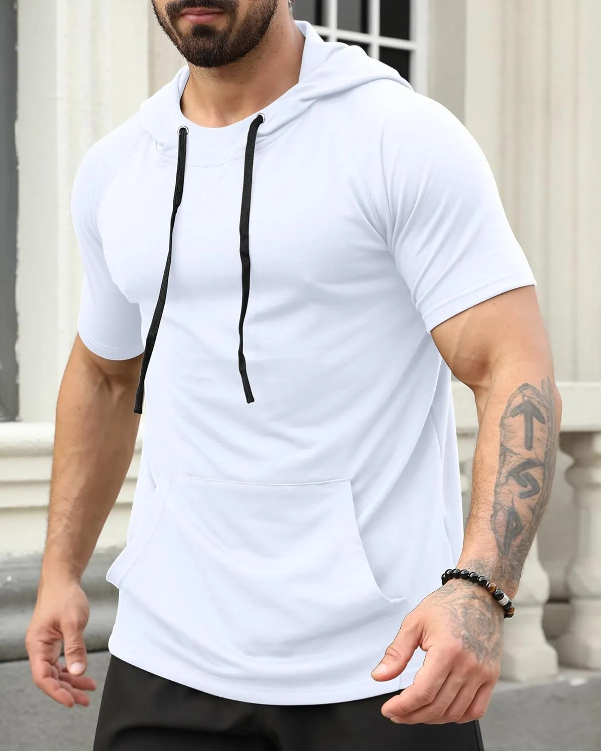 Aiyino Men's Short Sleeve Hoodie Workout Gym Sweatshirt Muscle Fit Fashion Athletic Hoodies Pullover Hooded T-Shirts