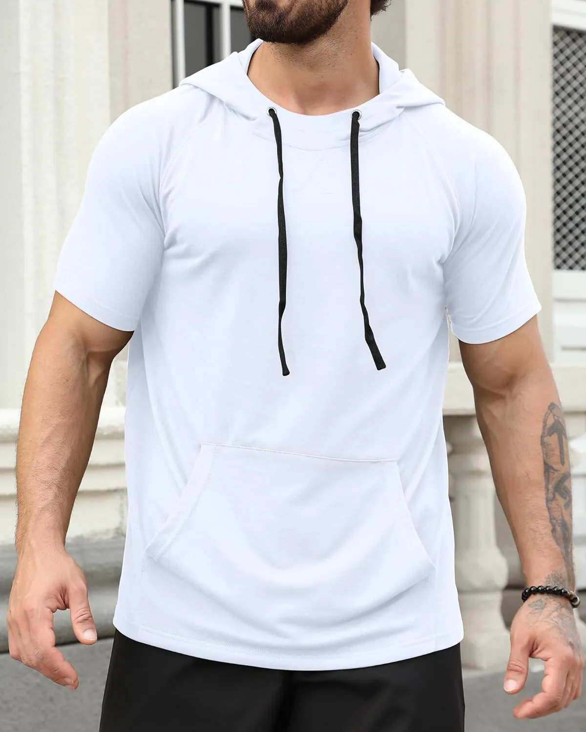 Aiyino Men's Short Sleeve Hoodie Workout Gym Sweatshirt Muscle Fit Fashion Athletic Hoodies Pullover Hooded T-Shirts