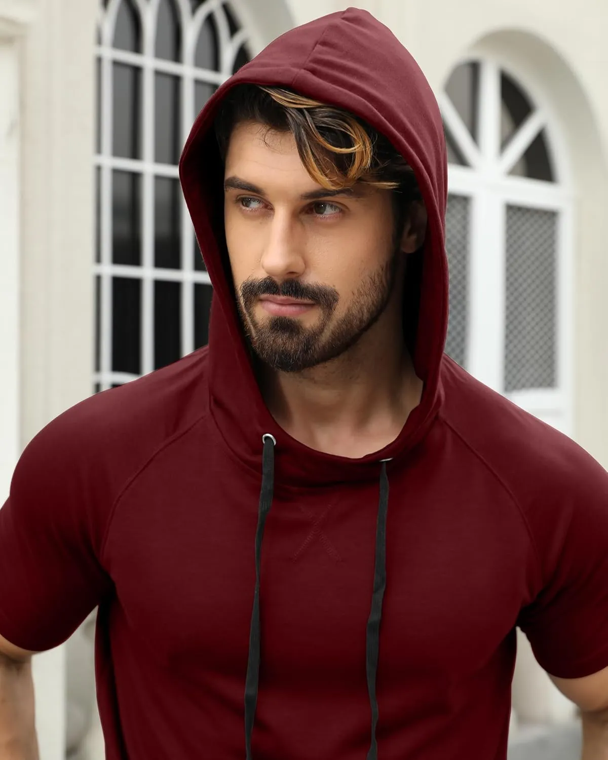 Aiyino Men's Short Sleeve Hoodie Workout Gym Sweatshirt Muscle Fit Fashion Athletic Hoodies Pullover Hooded T-Shirts