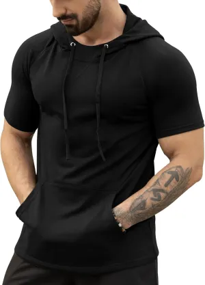 Aiyino Men's Short Sleeve Hoodie Workout Gym Sweatshirt Muscle Fit Fashion Athletic Hoodies Pullover Hooded T-Shirts