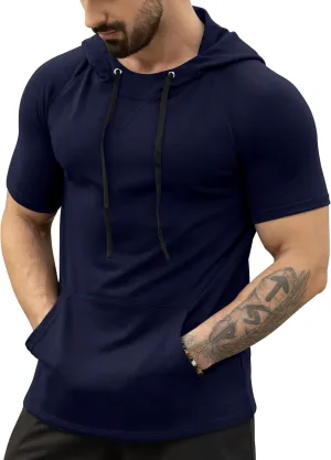 Aiyino Men's Short Sleeve Hoodie Workout Gym Sweatshirt Muscle Fit Fashion Athletic Hoodies Pullover Hooded T-Shirts
