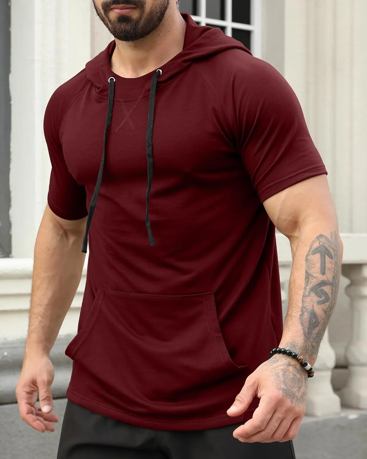 Aiyino Men's Short Sleeve Hoodie Workout Gym Sweatshirt Muscle Fit Fashion Athletic Hoodies Pullover Hooded T-Shirts