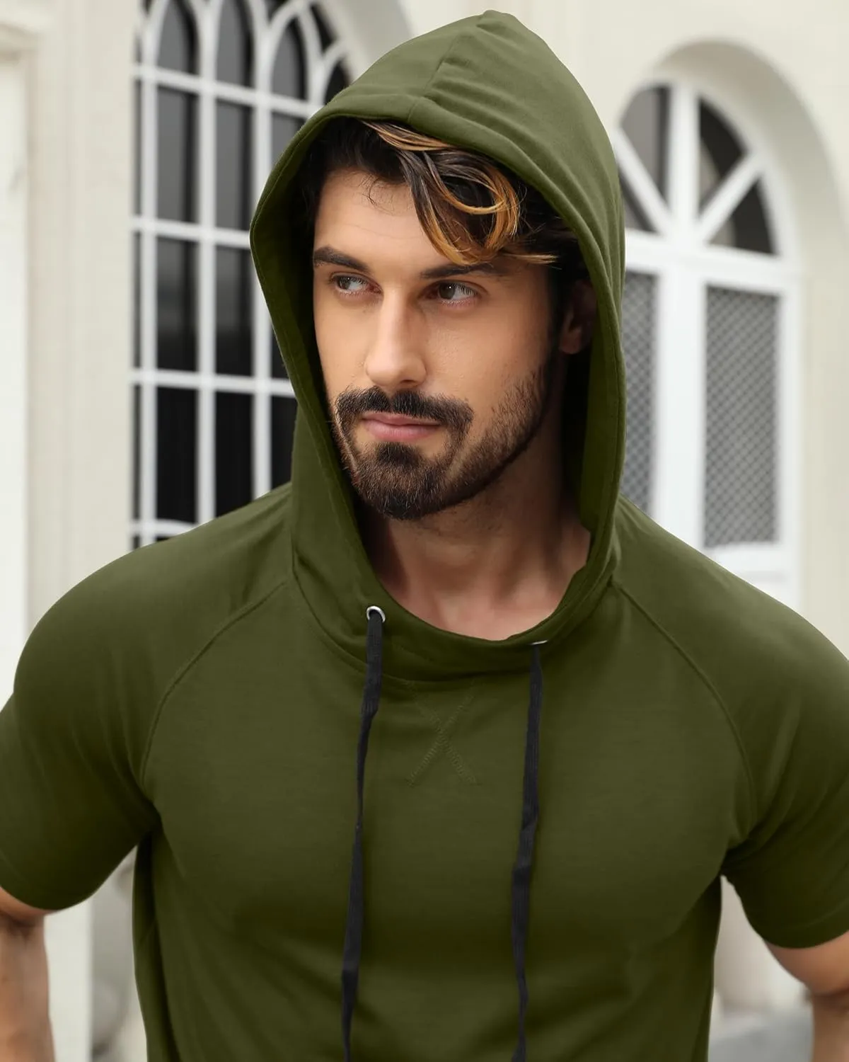 Aiyino Men's Short Sleeve Hoodie Workout Gym Sweatshirt Muscle Fit Fashion Athletic Hoodies Pullover Hooded T-Shirts