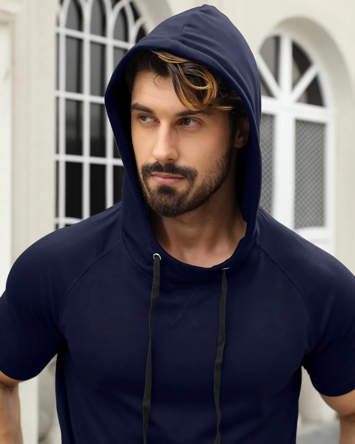 Aiyino Men's Short Sleeve Hoodie Workout Gym Sweatshirt Muscle Fit Fashion Athletic Hoodies Pullover Hooded T-Shirts