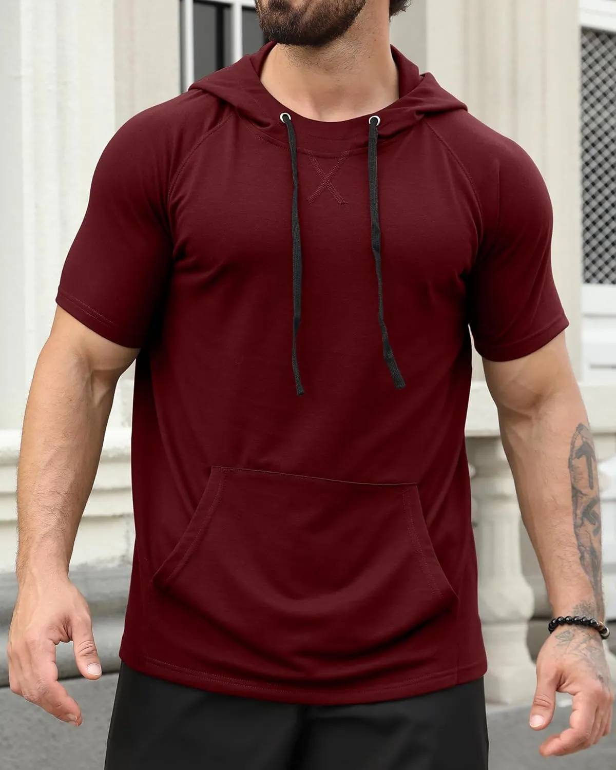 Aiyino Men's Short Sleeve Hoodie Workout Gym Sweatshirt Muscle Fit Fashion Athletic Hoodies Pullover Hooded T-Shirts