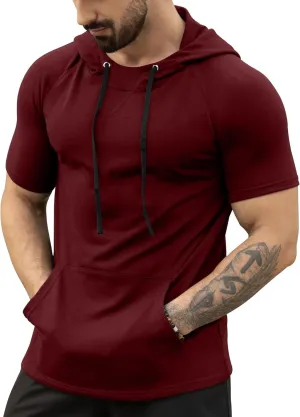 Aiyino Men's Short Sleeve Hoodie Workout Gym Sweatshirt Muscle Fit Fashion Athletic Hoodies Pullover Hooded T-Shirts