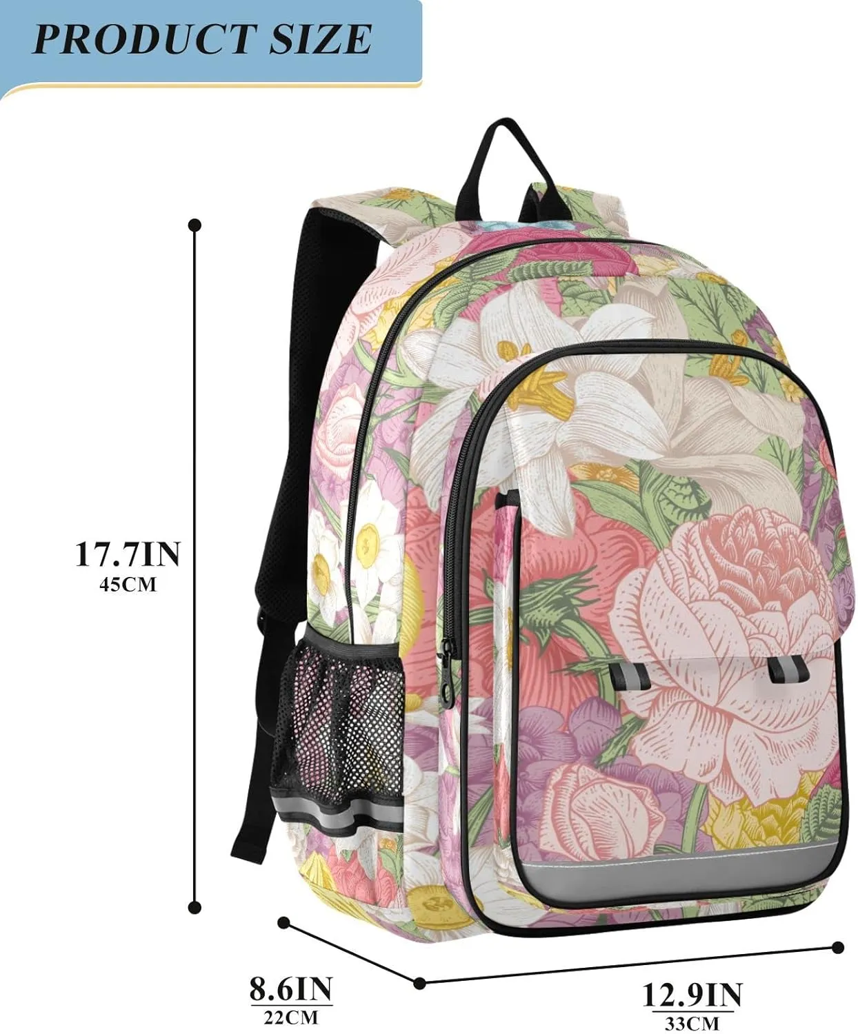 ALAZA Garden Colorful Flowers Roses Tulips Casual Daypacks Bookbag Bag