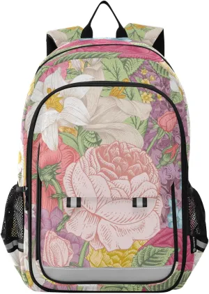 ALAZA Garden Colorful Flowers Roses Tulips Casual Daypacks Bookbag Bag