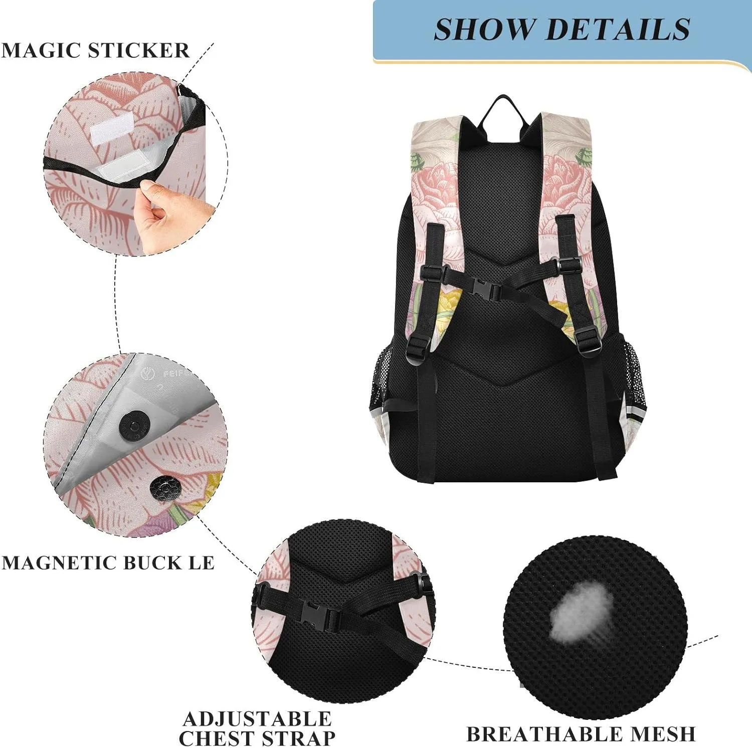 ALAZA Garden Colorful Flowers Roses Tulips Casual Daypacks Bookbag Bag