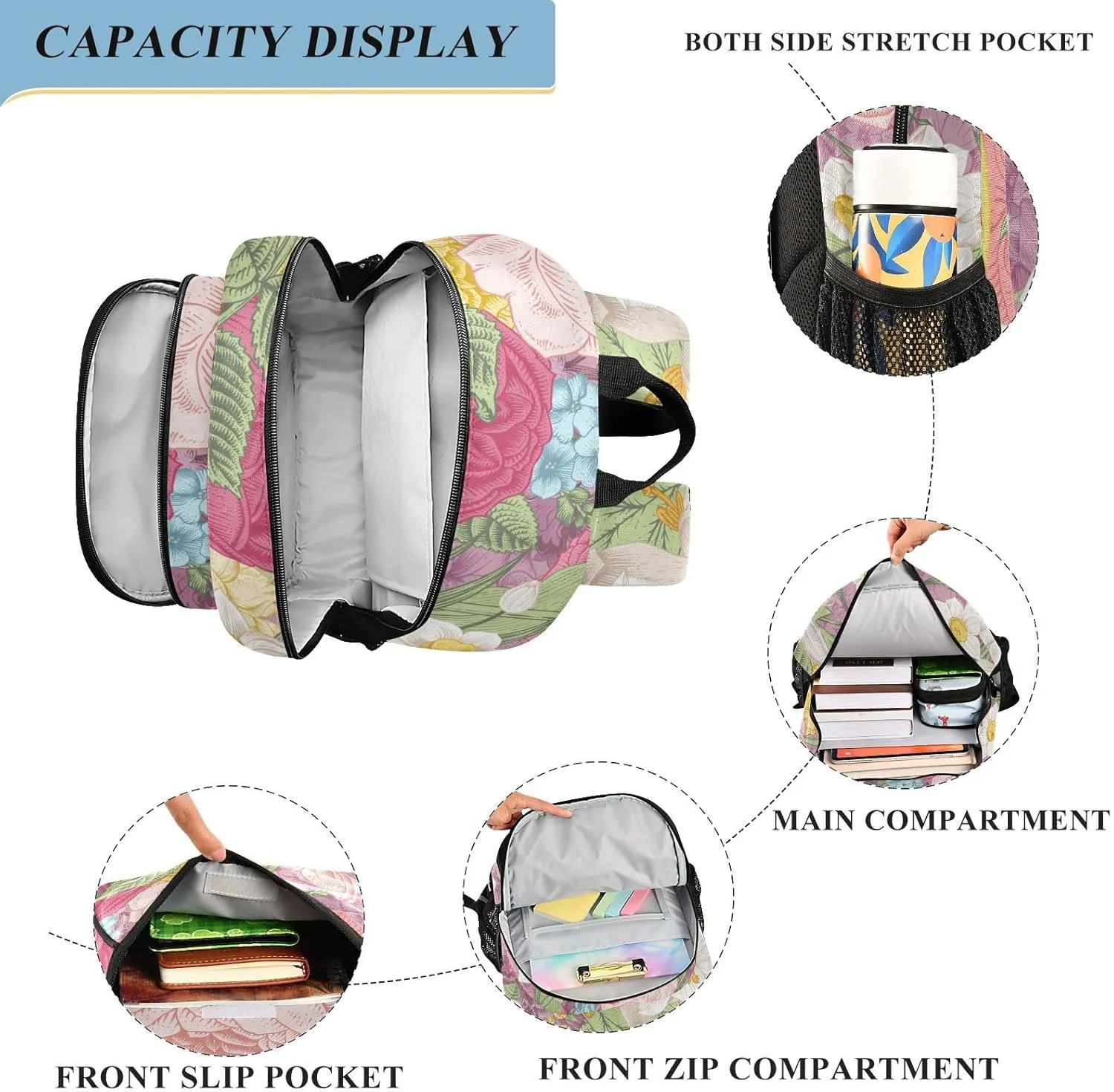 ALAZA Garden Colorful Flowers Roses Tulips Casual Daypacks Bookbag Bag
