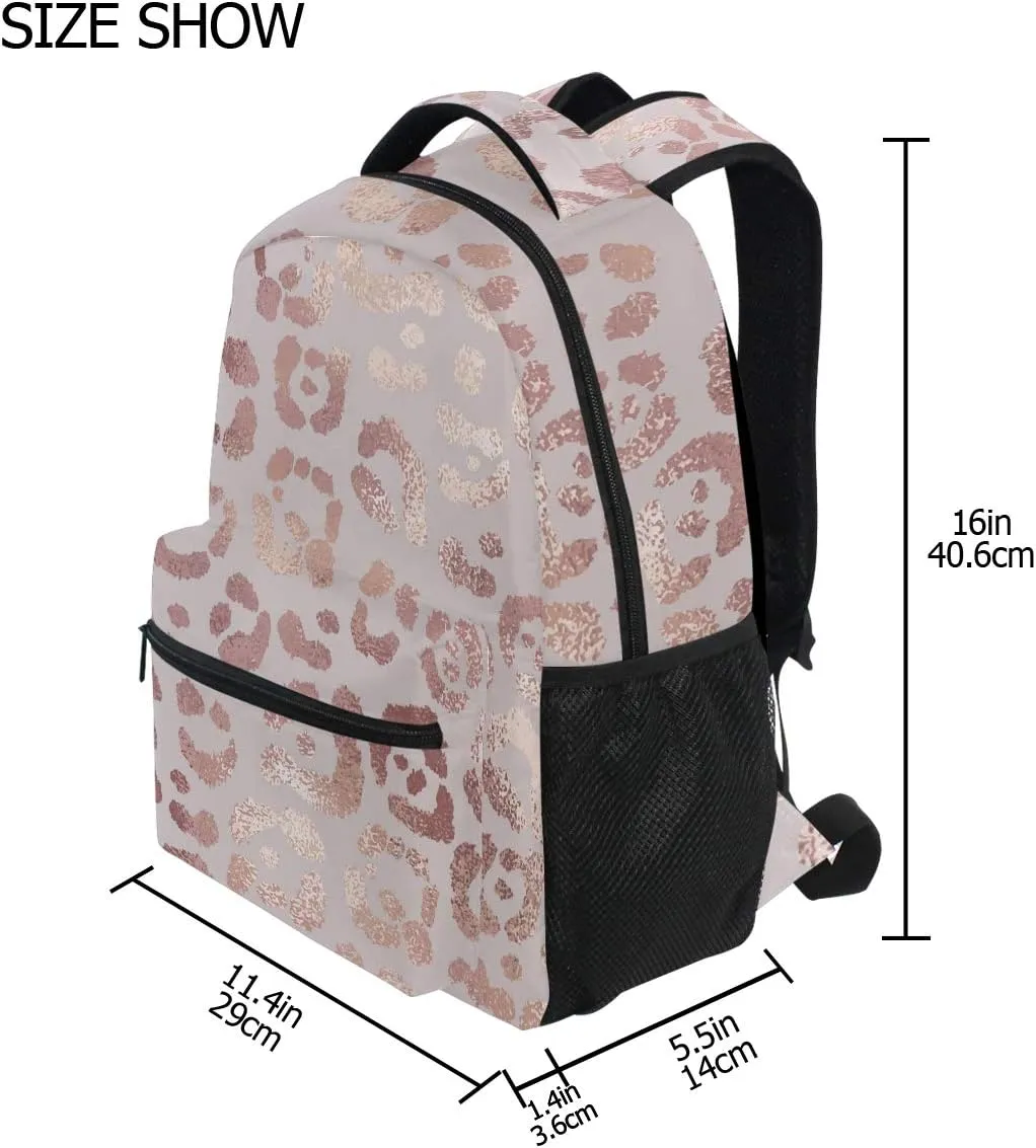 ALAZA Rose Gold Leopard Print Pink Large Backpack Personalized Laptop iPad Tablet Travel School Bag with Multiple Pockets