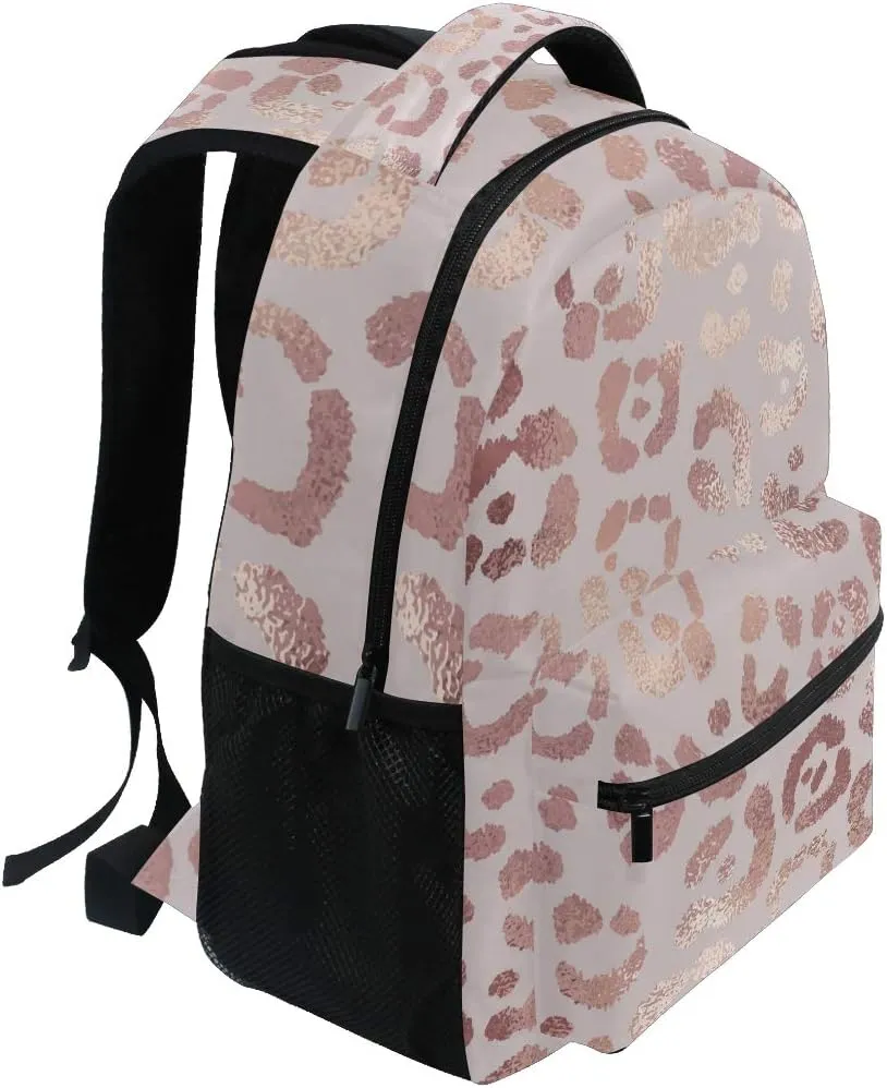ALAZA Rose Gold Leopard Print Pink Large Backpack Personalized Laptop iPad Tablet Travel School Bag with Multiple Pockets