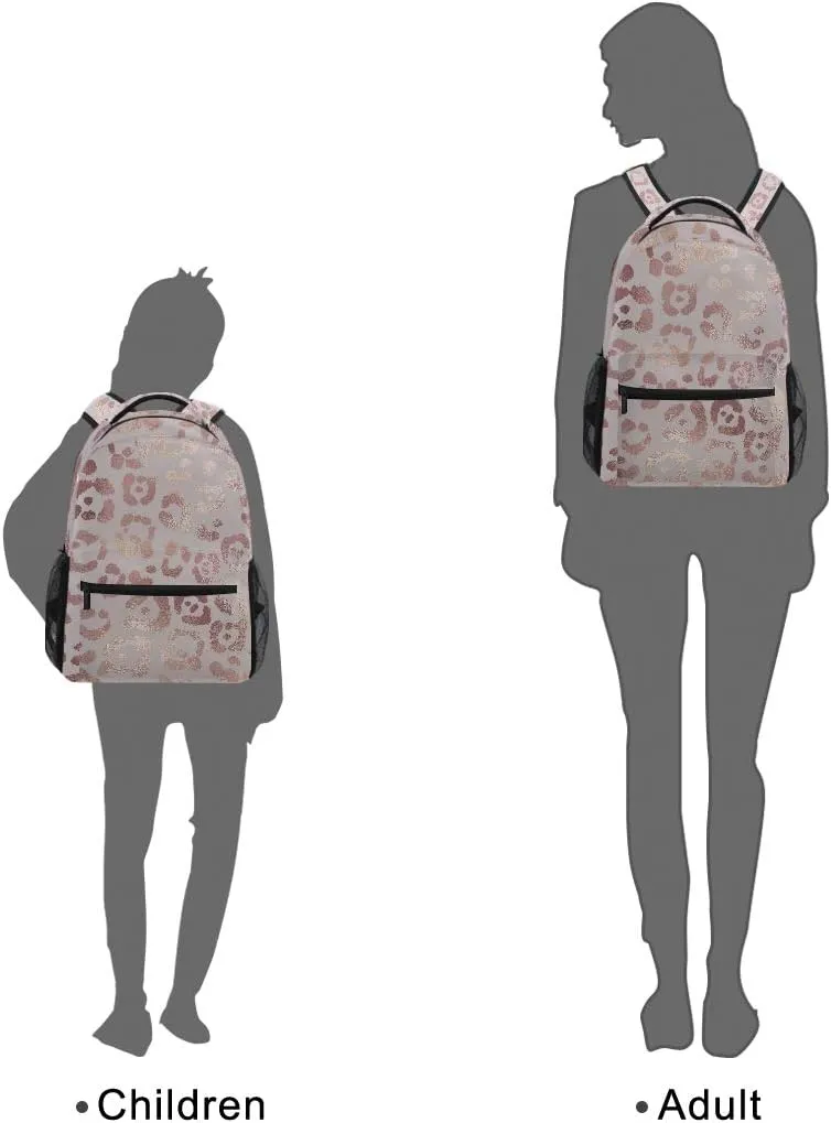ALAZA Rose Gold Leopard Print Pink Large Backpack Personalized Laptop iPad Tablet Travel School Bag with Multiple Pockets