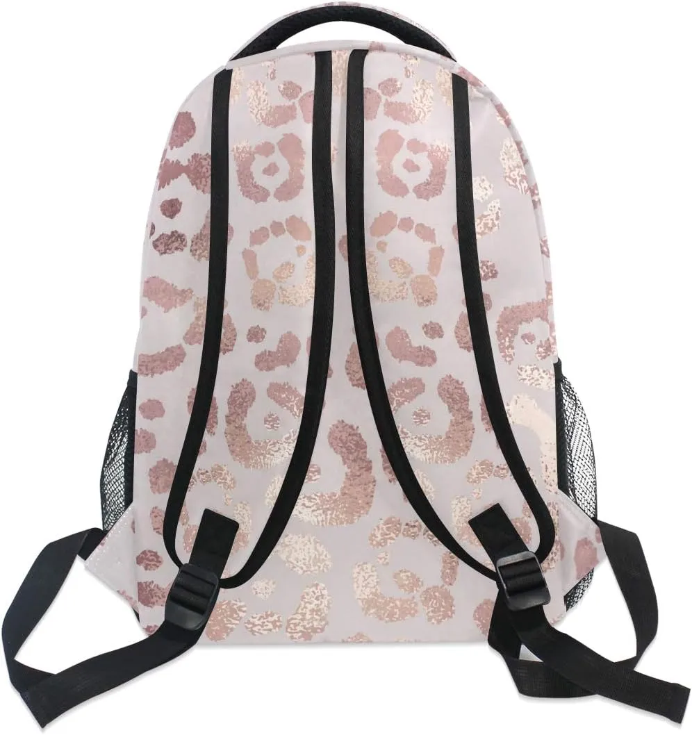 ALAZA Rose Gold Leopard Print Pink Large Backpack Personalized Laptop iPad Tablet Travel School Bag with Multiple Pockets