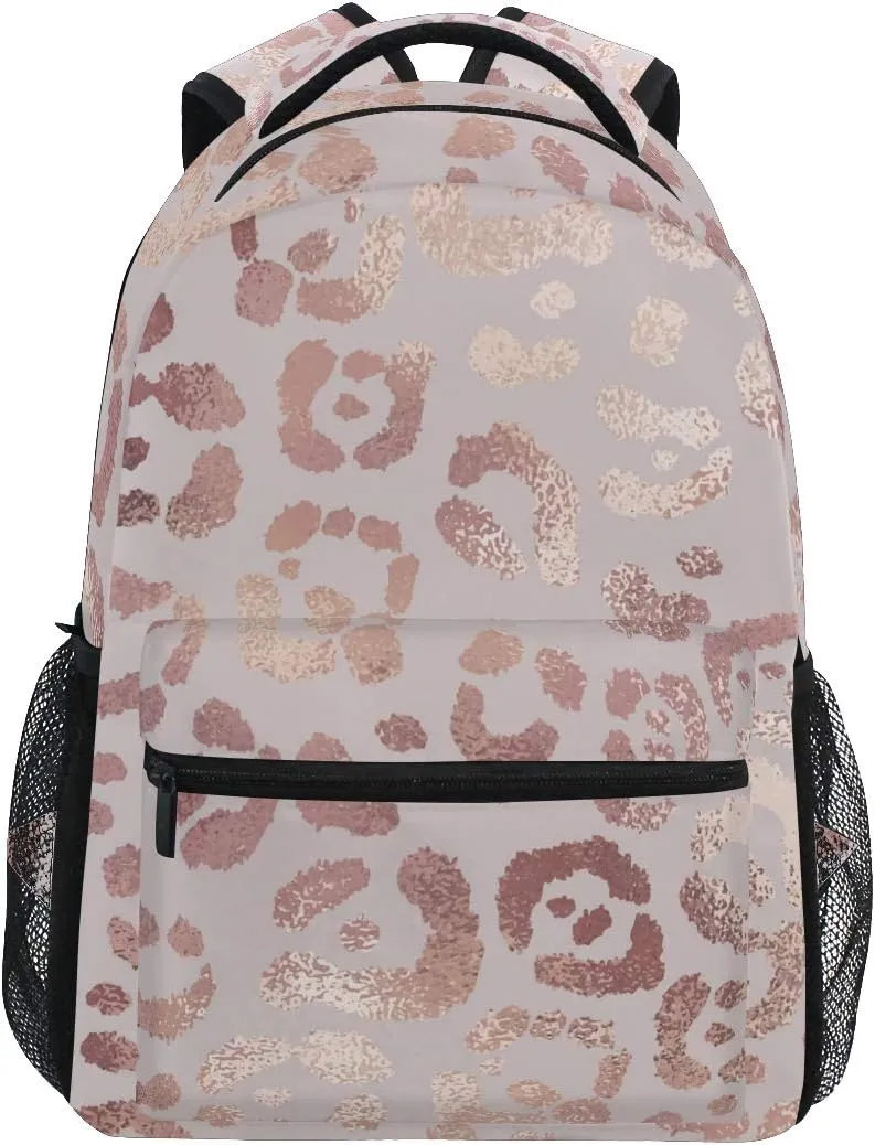 ALAZA Rose Gold Leopard Print Pink Large Backpack Personalized Laptop iPad Tablet Travel School Bag with Multiple Pockets