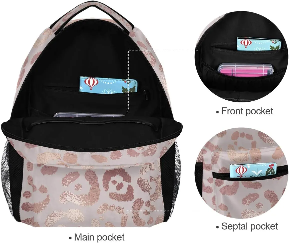 ALAZA Rose Gold Leopard Print Pink Large Backpack Personalized Laptop iPad Tablet Travel School Bag with Multiple Pockets