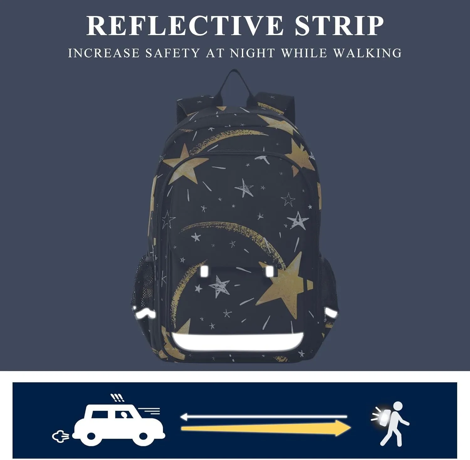 ALAZA White and Gold Hand Drawn Star Casual Daypacks Bookbag Bag