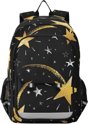 ALAZA White and Gold Hand Drawn Star Casual Daypacks Bookbag Bag