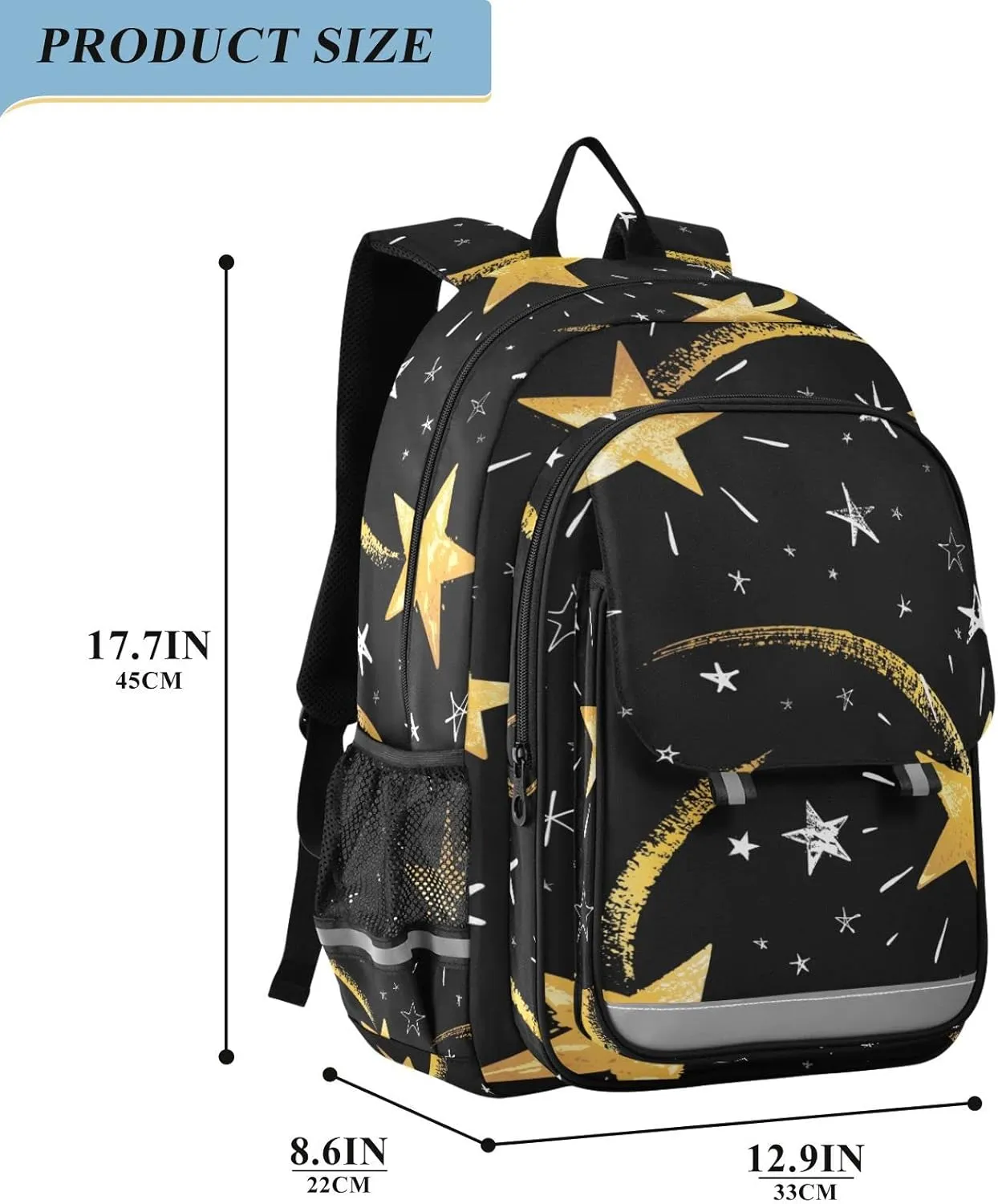 ALAZA White and Gold Hand Drawn Star Casual Daypacks Bookbag Bag