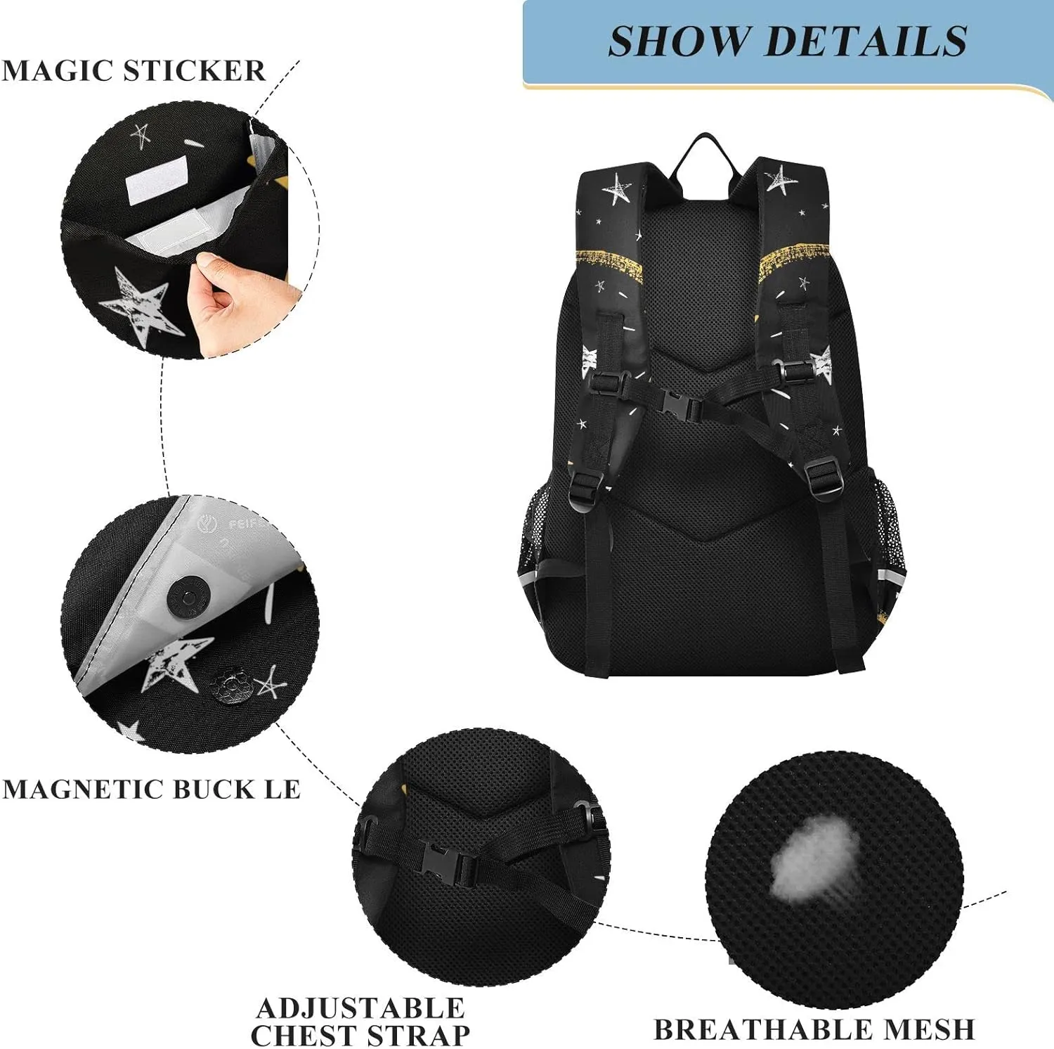 ALAZA White and Gold Hand Drawn Star Casual Daypacks Bookbag Bag