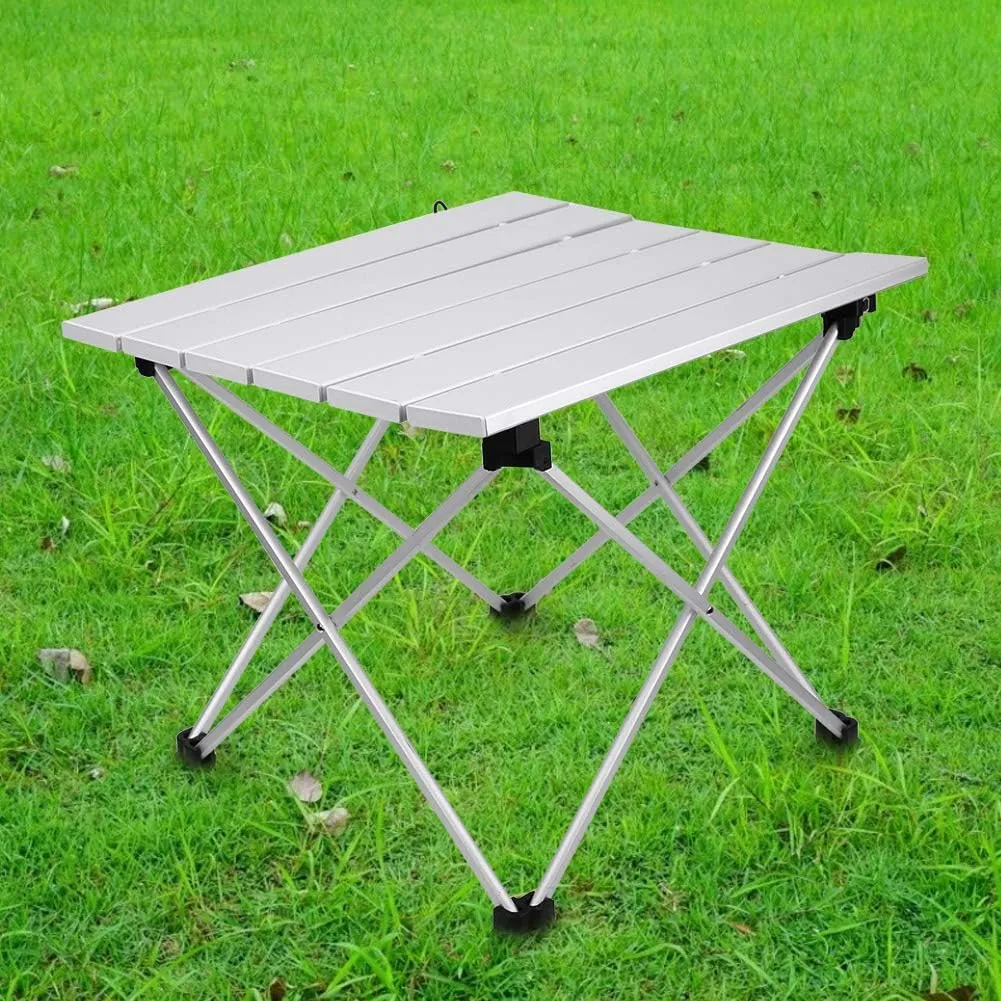 Aluminum Alloy Foldable Outdoor Table, Lightweight and, Easy Setup and Portable for Camping, Hiking, Picnic, and Barbecue (Aluminum Alloy Natural Color Trumpet)