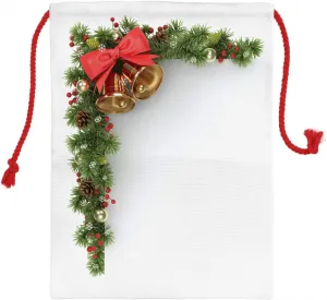 Ambesonne Christmas Christmas Gift Sack, Coniferous Tree Ornament with Customary Bells and Baubles Hanging Xmas Corner, Santa Sack Bag Canvas Fabric for Gifts and Storage, 19.8" X 25.9", Multicolor