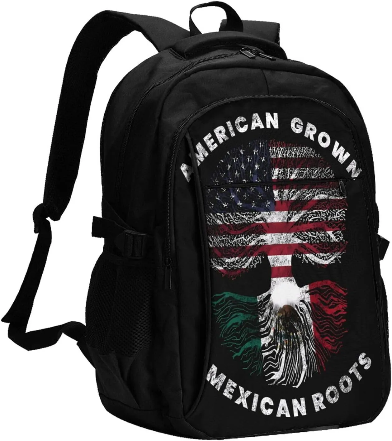 American Grown Mexican Roots Casual Travel Backpacks Hiking Camping Backpack Large Outdoor Sport Daypack Laptop Rucksack Climbing Working Bags with USB Port
