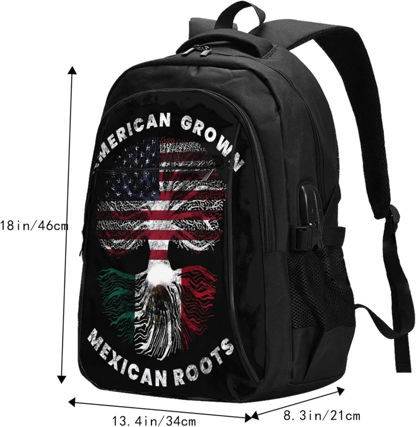 American Grown Mexican Roots Casual Travel Backpacks Hiking Camping Backpack Large Outdoor Sport Daypack Laptop Rucksack Climbing Working Bags with USB Port