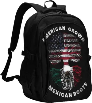 American Grown Mexican Roots Casual Travel Backpacks Hiking Camping Backpack Large Outdoor Sport Daypack Laptop Rucksack Climbing Working Bags with USB Port