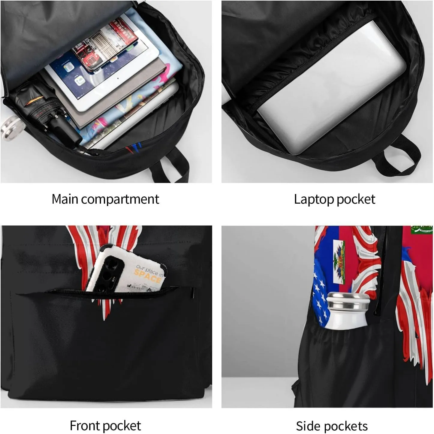American Haiti Flag Unisex Backpacks 15in Laptop Backpack Multipurpose Double Shoulder Bag For Men Women Gifts