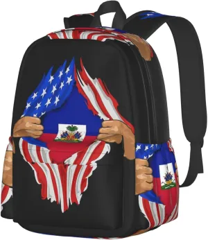 American Haiti Flag Unisex Backpacks 15in Laptop Backpack Multipurpose Double Shoulder Bag For Men Women Gifts