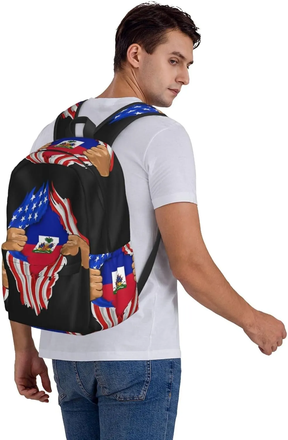 American Haiti Flag Unisex Backpacks 15in Laptop Backpack Multipurpose Double Shoulder Bag For Men Women Gifts