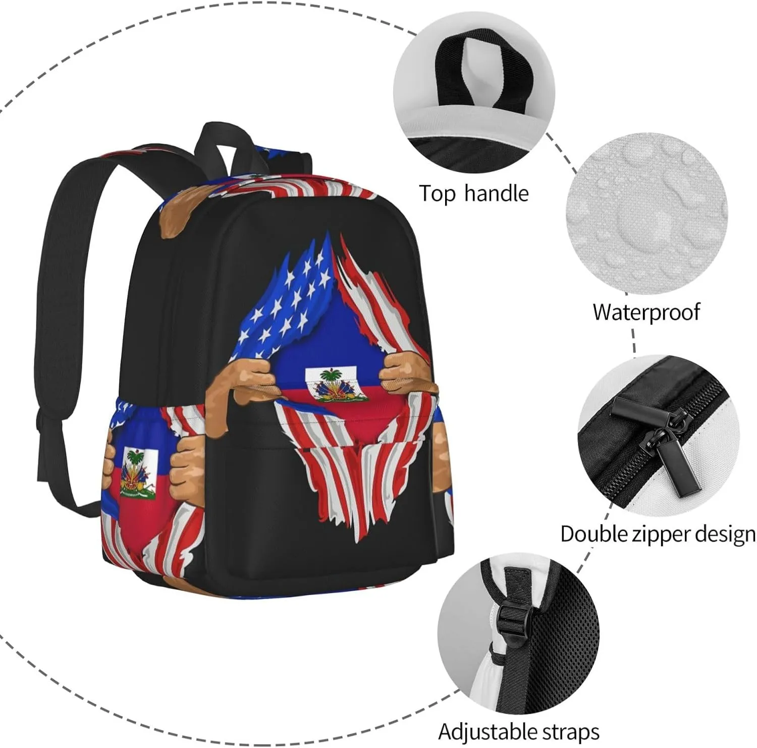 American Haiti Flag Unisex Backpacks 15in Laptop Backpack Multipurpose Double Shoulder Bag For Men Women Gifts