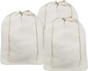 AMJ 3 Pack - Extra Large Natural Cotton Laundry Bag, Drawstring Travel Organizer Bag Fit Hamper Basket Camp Home College Dorm Tear Resistant Dirty Cloth Big Storage, Beige