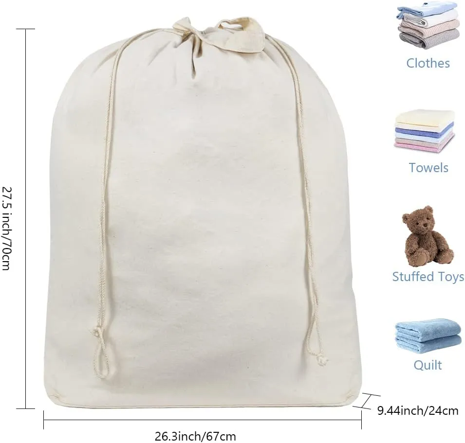 AMJ 3 Pack - Extra Large Natural Cotton Laundry Bag, Drawstring Travel Organizer Bag Fit Hamper Basket Camp Home College Dorm Tear Resistant Dirty Cloth Big Storage, Beige