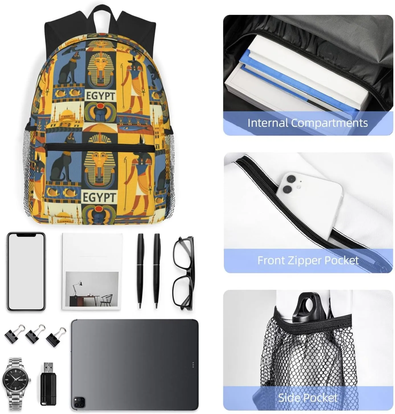 Ancient Egypt Tribe Series Print Casual Backpack,Lightweight Backpack Laptop Backpacks For Men Women,Travel Work Computer Bag
