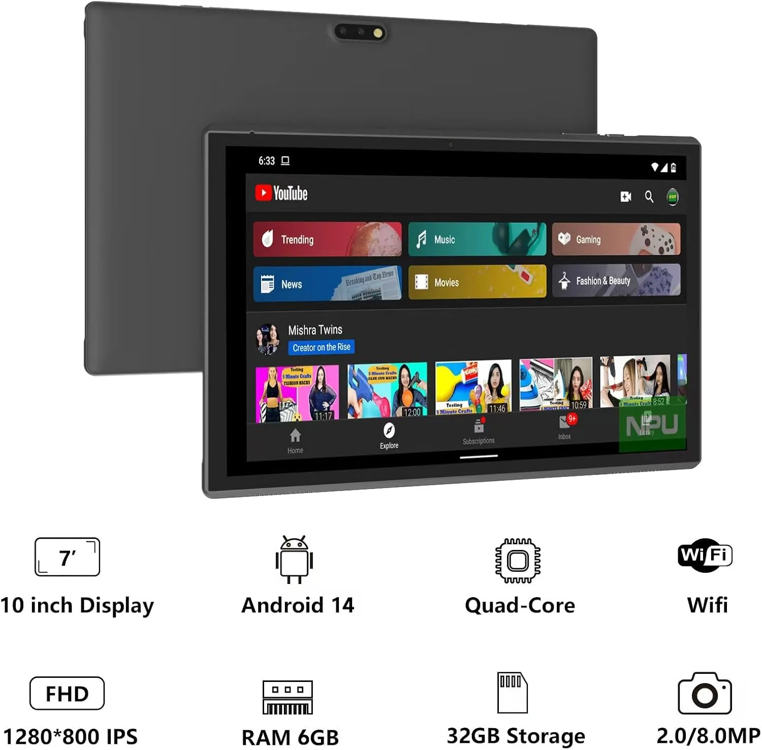 Android Tablet 10 Inch Tablet With Case Screen Stylus Android 14 Tablets 6GB RAM 32GB ROM Support 1TB Expansion 6000mah Battery 10.1" IPS HD Touchscreen 2MP 8MP Dual Camera WIFI-6 Bluetooth5.0 Tablets