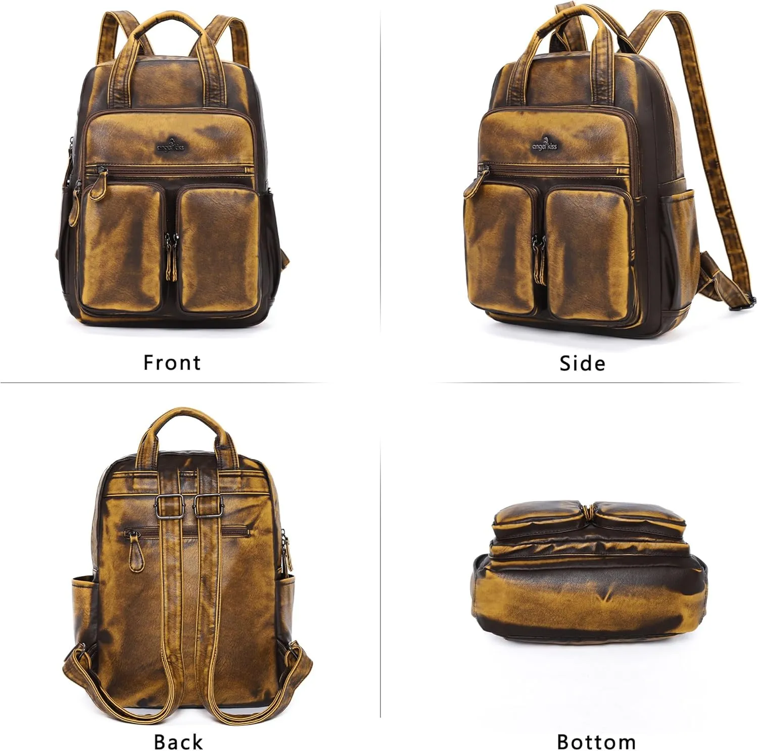Angel Kiss Backpack Purse for Women Soft Washed Leather Multi Pocket Casual Travel Backpacks…