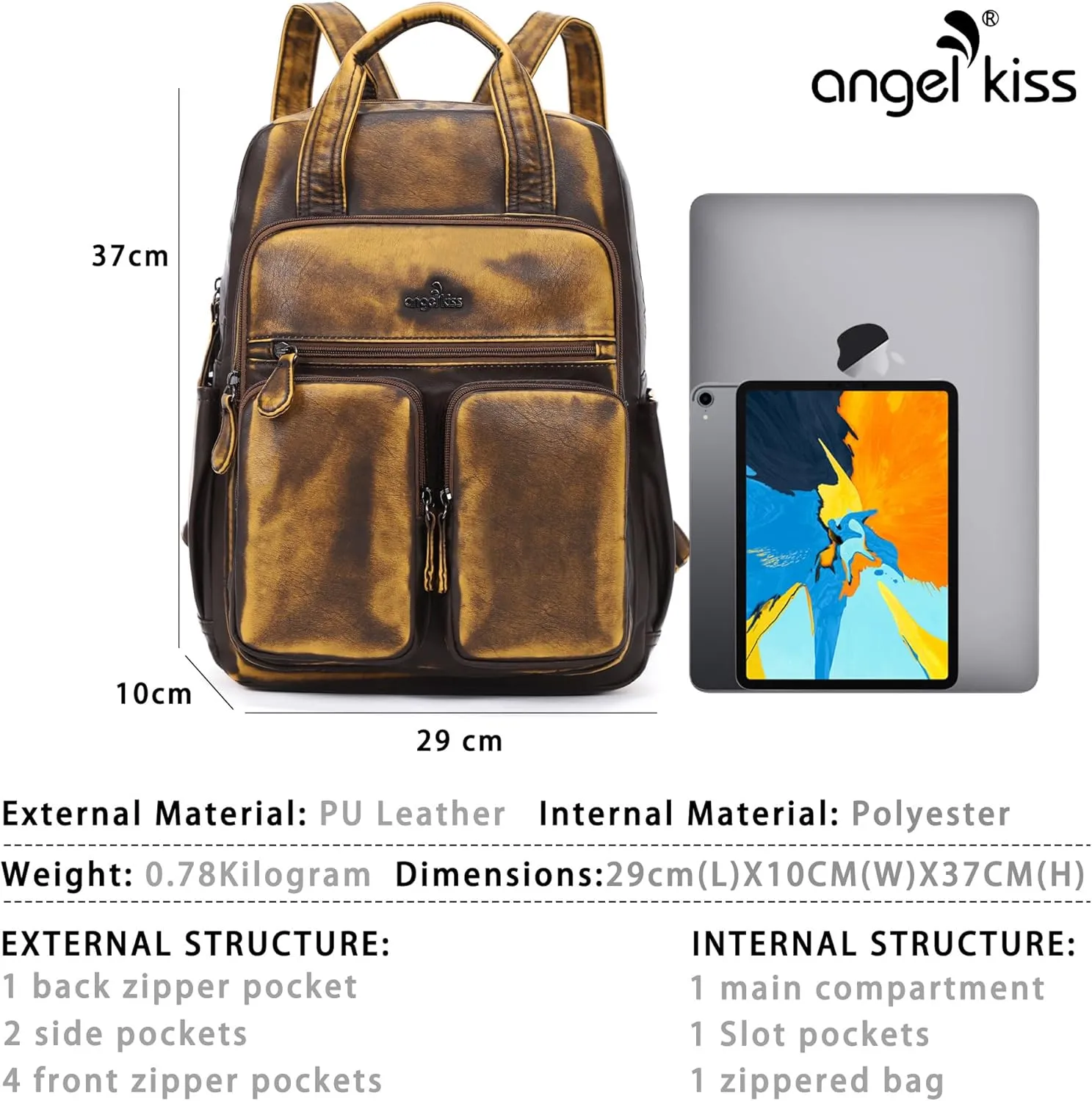 Angel Kiss Backpack Purse for Women Soft Washed Leather Multi Pocket Casual Travel Backpacks…