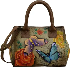 Anna by Anuschka Women’s Hand Painted Genuine Leather Small Convertible Tote - Double Short Handle, Removable Crossbody Strap